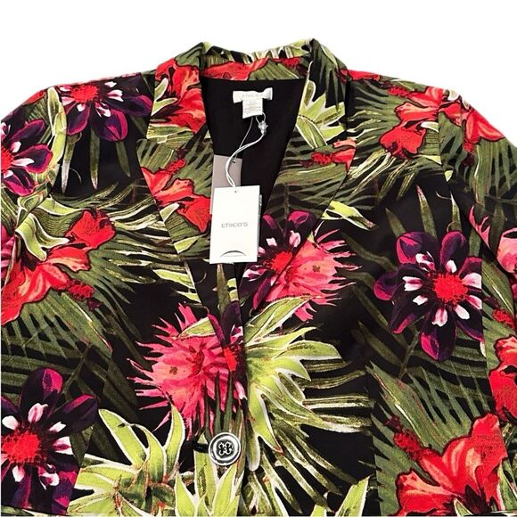 Chicos NWT Multicolor Floral Blazer Tropical Size 0 (4 - S) - Picture 7 of 9